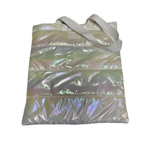 Iridescent Puffer Tote Bag White Shimmer Quilted Shoulder Bath And Body Works